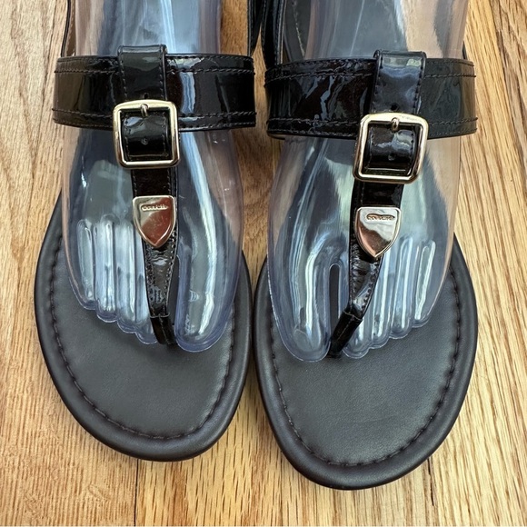 Coach Cassidy Buckle Brown Patent Leather Sandals Women’s Size 7 - Picture 4 of 11